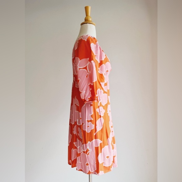 LES SEREIN Orange and Pink Floral Puff Sleeve Sundress Small - Picture 3 of 6